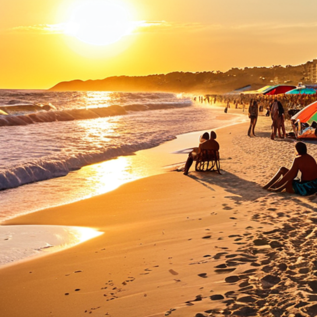 **Creating an Engaging Setting**: 
   - "A vibrant beach scene at sunset, with waves crashing against the shore, golden sunlight shimmering on the water, and colorful beach umbrellas dotting the sand. Include people enjoying the atmosphere, with sounds of laughter and seagulls in the background."