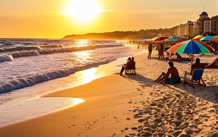 **Creating an Engaging Setting**: 
   - "A vibrant beach scene at sunset, with waves crashing against the shore, golden sunlight shimmering on the water, and colorful beach umbrellas dotting the sand. Include people enjoying the atmosphere, with sounds of laughter and seagulls in the background."