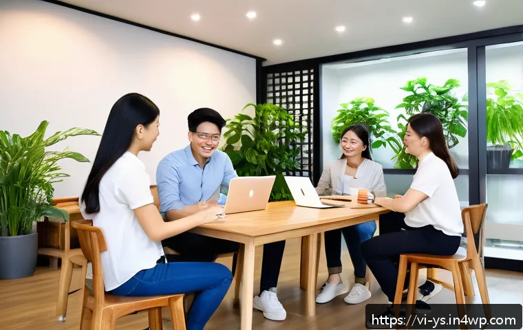 협력적 창의성 향상을 위한 방법론 - A modern Vietnamese startup office featuring an open workspace design with natural light, wooden fur...